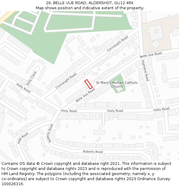 29, BELLE VUE ROAD, ALDERSHOT, GU12 4RX: Location map and indicative extent of plot