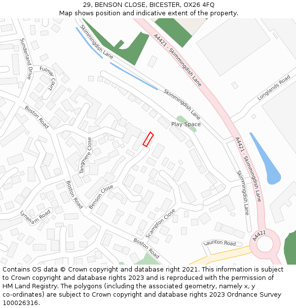 29, BENSON CLOSE, BICESTER, OX26 4FQ: Location map and indicative extent of plot