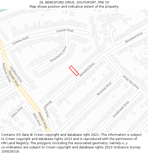 29, BERESFORD DRIVE, SOUTHPORT, PR9 7JY: Location map and indicative extent of plot