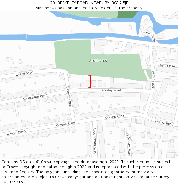 29, BERKELEY ROAD, NEWBURY, RG14 5JE: Location map and indicative extent of plot