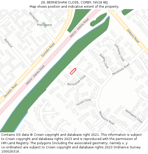 29, BERNESHAW CLOSE, CORBY, NN18 8EJ: Location map and indicative extent of plot