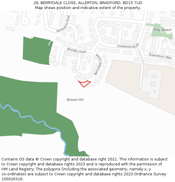 29, BERRYDALE CLOSE, ALLERTON, BRADFORD, BD15 7UD: Location map and indicative extent of plot