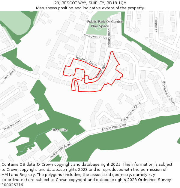 29, BESCOT WAY, SHIPLEY, BD18 1QA: Location map and indicative extent of plot