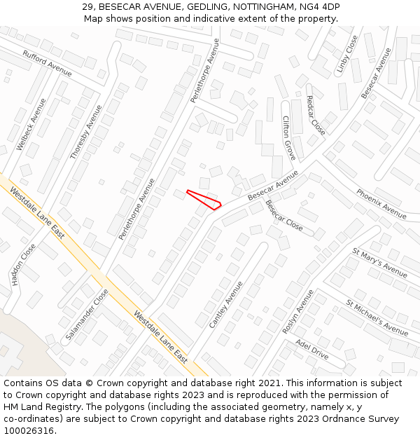 29, BESECAR AVENUE, GEDLING, NOTTINGHAM, NG4 4DP: Location map and indicative extent of plot