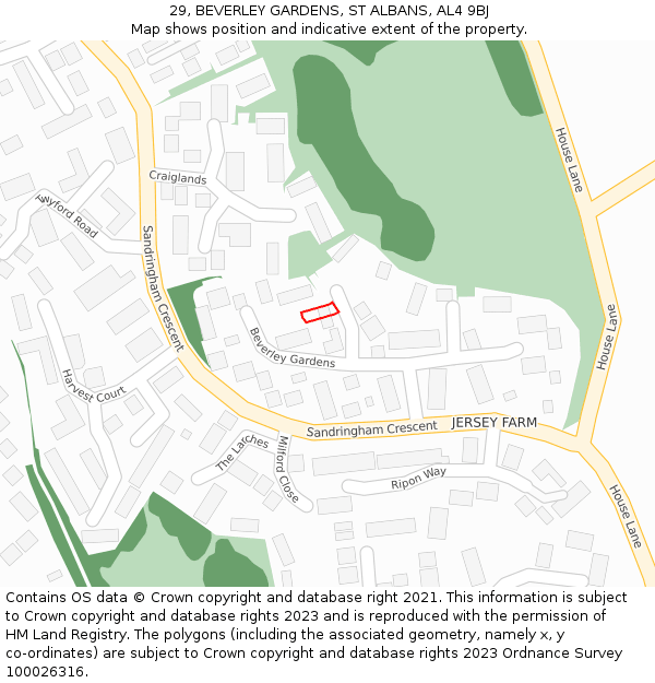 29, BEVERLEY GARDENS, ST ALBANS, AL4 9BJ: Location map and indicative extent of plot