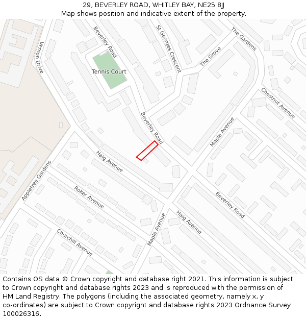 29, BEVERLEY ROAD, WHITLEY BAY, NE25 8JJ: Location map and indicative extent of plot
