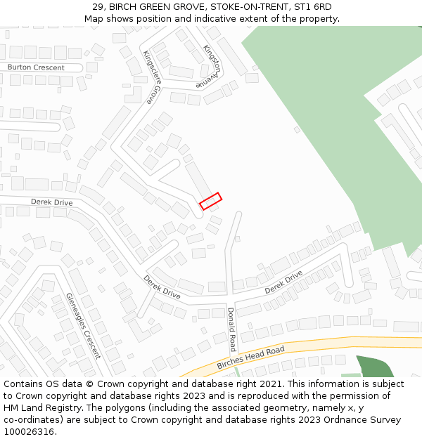 29, BIRCH GREEN GROVE, STOKE-ON-TRENT, ST1 6RD: Location map and indicative extent of plot