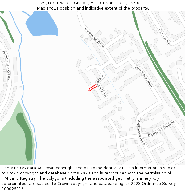 29, BIRCHWOOD GROVE, MIDDLESBROUGH, TS6 0GE: Location map and indicative extent of plot