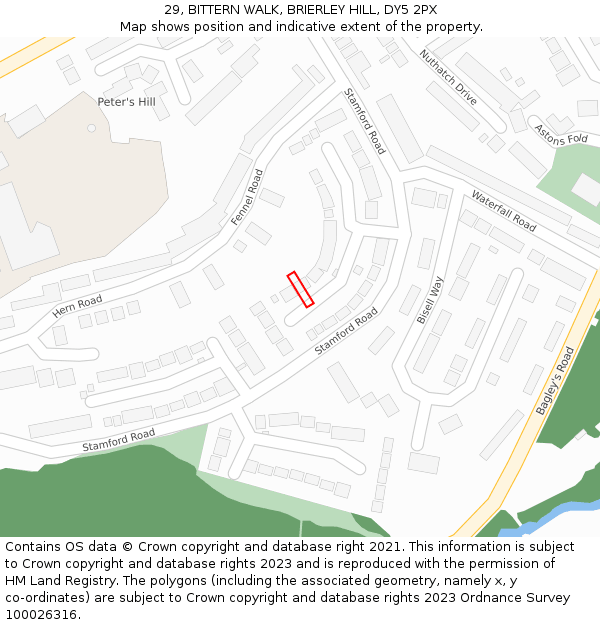 29, BITTERN WALK, BRIERLEY HILL, DY5 2PX: Location map and indicative extent of plot