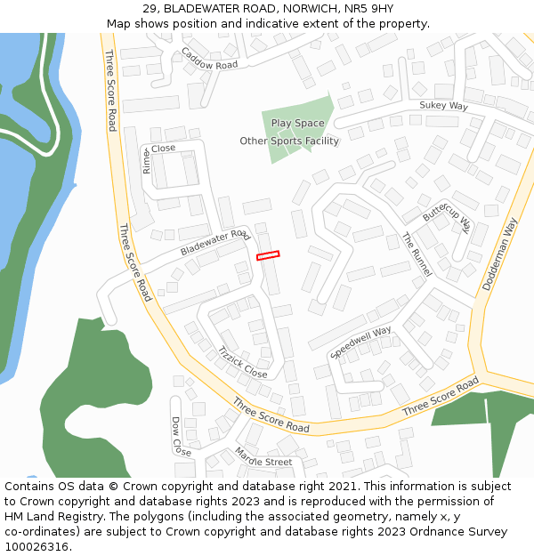 29, BLADEWATER ROAD, NORWICH, NR5 9HY: Location map and indicative extent of plot