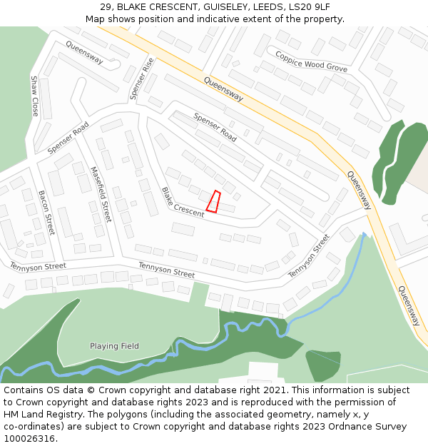 29, BLAKE CRESCENT, GUISELEY, LEEDS, LS20 9LF: Location map and indicative extent of plot