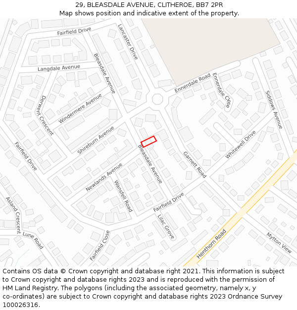 29, BLEASDALE AVENUE, CLITHEROE, BB7 2PR: Location map and indicative extent of plot