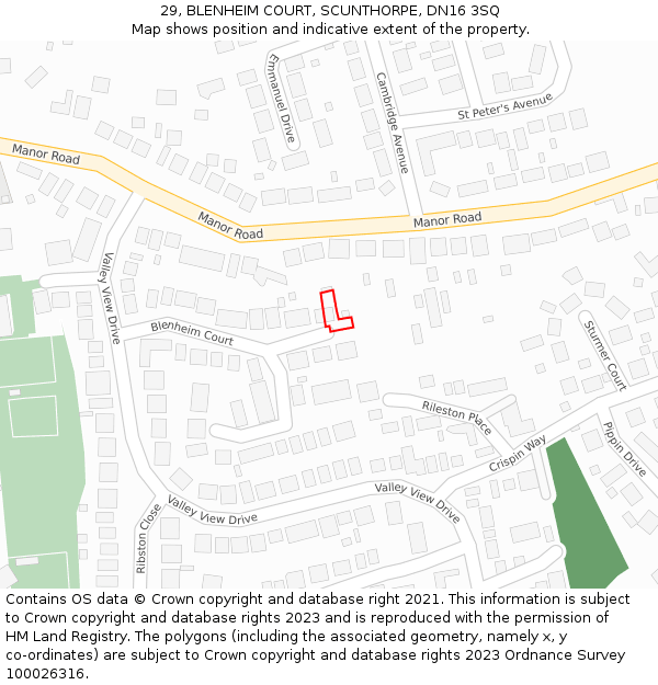 29, BLENHEIM COURT, SCUNTHORPE, DN16 3SQ: Location map and indicative extent of plot