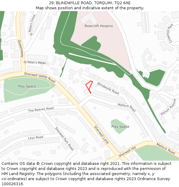 29, BLINDWYLLE ROAD, TORQUAY, TQ2 6AE: Location map and indicative extent of plot