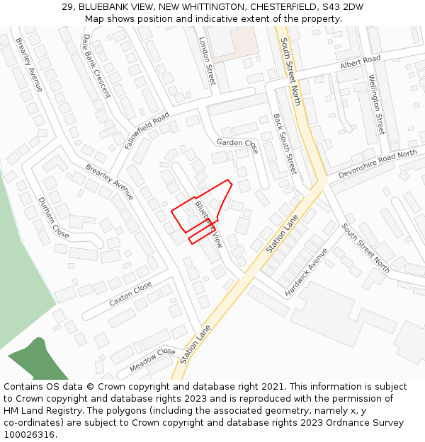 29, BLUEBANK VIEW, NEW WHITTINGTON, CHESTERFIELD, S43 2DW: Location map and indicative extent of plot