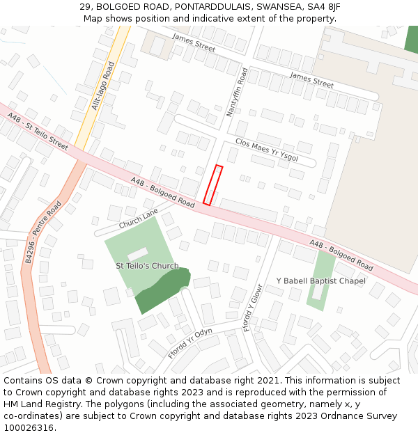 29, BOLGOED ROAD, PONTARDDULAIS, SWANSEA, SA4 8JF: Location map and indicative extent of plot
