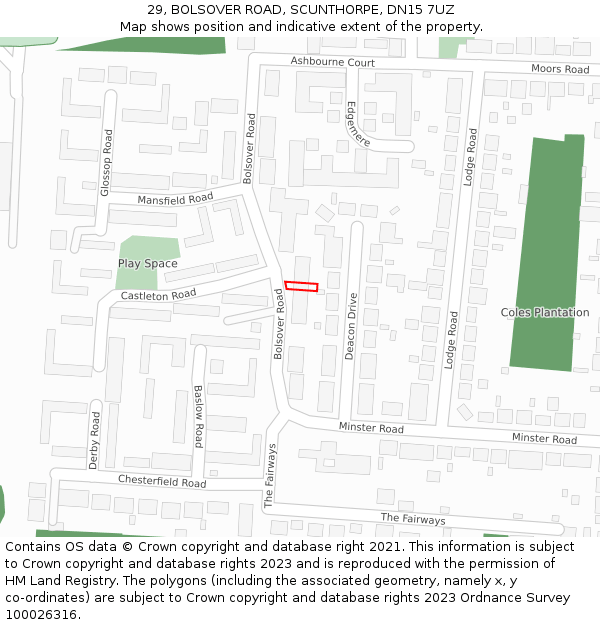 29, BOLSOVER ROAD, SCUNTHORPE, DN15 7UZ: Location map and indicative extent of plot