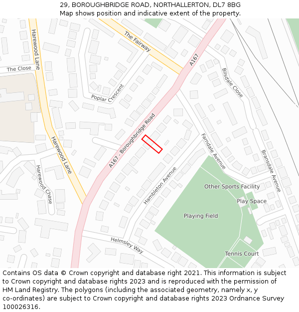 29, BOROUGHBRIDGE ROAD, NORTHALLERTON, DL7 8BG: Location map and indicative extent of plot