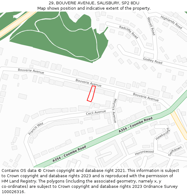 29, BOUVERIE AVENUE, SALISBURY, SP2 8DU: Location map and indicative extent of plot