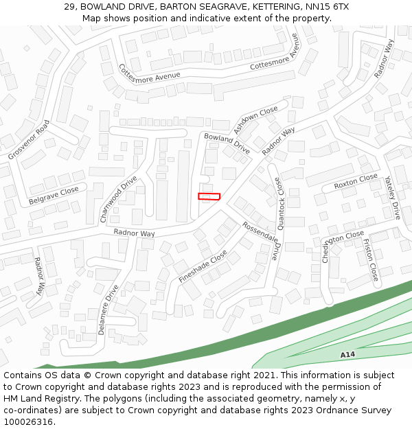 29, BOWLAND DRIVE, BARTON SEAGRAVE, KETTERING, NN15 6TX: Location map and indicative extent of plot
