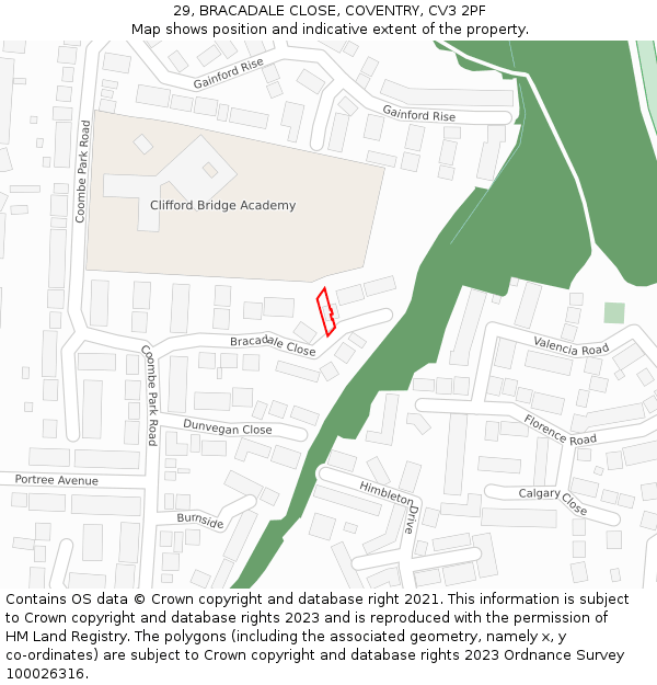 29, BRACADALE CLOSE, COVENTRY, CV3 2PF: Location map and indicative extent of plot