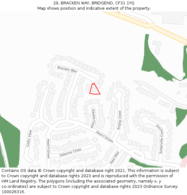 29, BRACKEN WAY, BRIDGEND, CF31 1YQ: Location map and indicative extent of plot