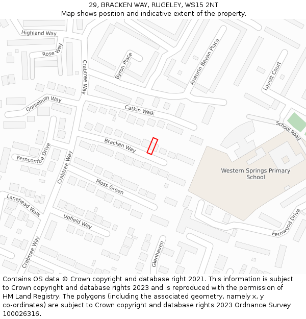 29, BRACKEN WAY, RUGELEY, WS15 2NT: Location map and indicative extent of plot