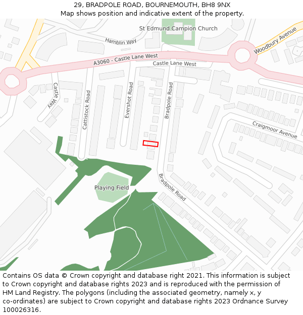 29, BRADPOLE ROAD, BOURNEMOUTH, BH8 9NX: Location map and indicative extent of plot