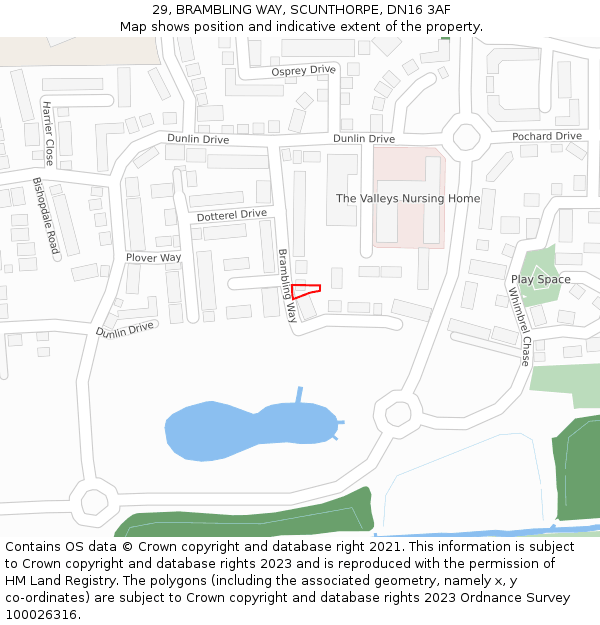 29, BRAMBLING WAY, SCUNTHORPE, DN16 3AF: Location map and indicative extent of plot