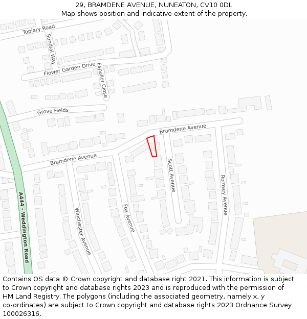 29, BRAMDENE AVENUE, NUNEATON, CV10 0DL: Location map and indicative extent of plot