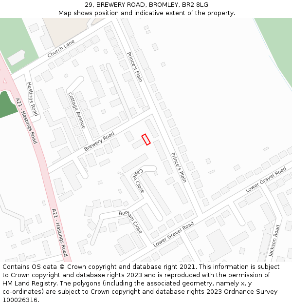 29, BREWERY ROAD, BROMLEY, BR2 8LG: Location map and indicative extent of plot
