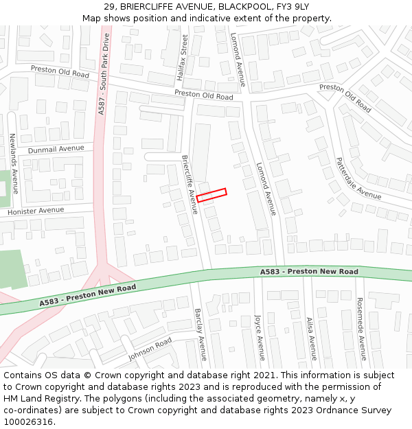 29, BRIERCLIFFE AVENUE, BLACKPOOL, FY3 9LY: Location map and indicative extent of plot