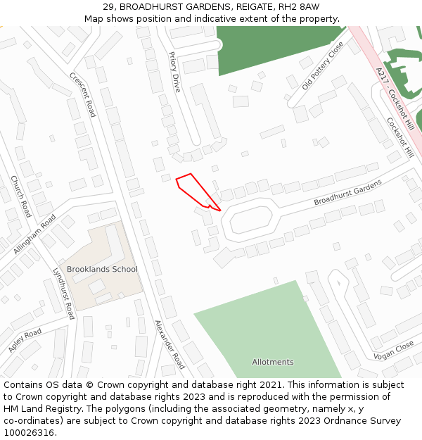 29, BROADHURST GARDENS, REIGATE, RH2 8AW: Location map and indicative extent of plot