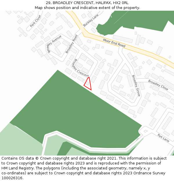 29, BROADLEY CRESCENT, HALIFAX, HX2 0RL: Location map and indicative extent of plot