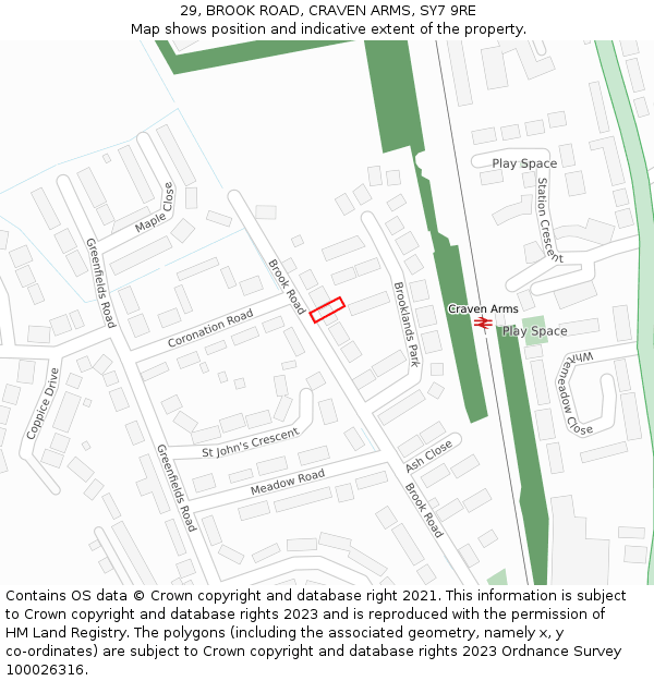29, BROOK ROAD, CRAVEN ARMS, SY7 9RE: Location map and indicative extent of plot