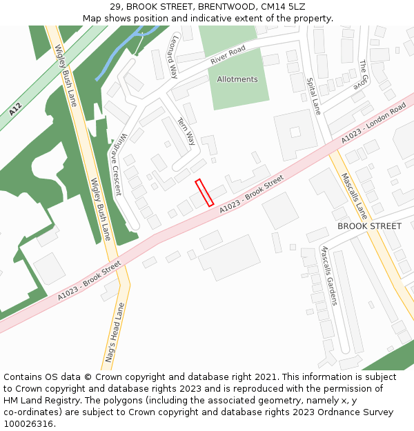 29, BROOK STREET, BRENTWOOD, CM14 5LZ: Location map and indicative extent of plot