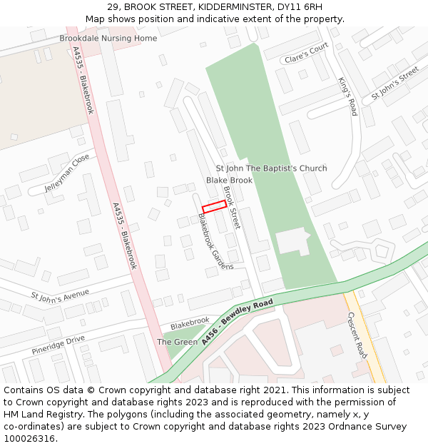 29, BROOK STREET, KIDDERMINSTER, DY11 6RH: Location map and indicative extent of plot