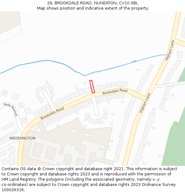 29, BROOKDALE ROAD, NUNEATON, CV10 0BL: Location map and indicative extent of plot
