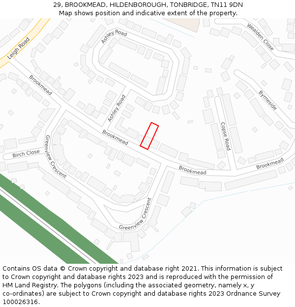 29, BROOKMEAD, HILDENBOROUGH, TONBRIDGE, TN11 9DN: Location map and indicative extent of plot
