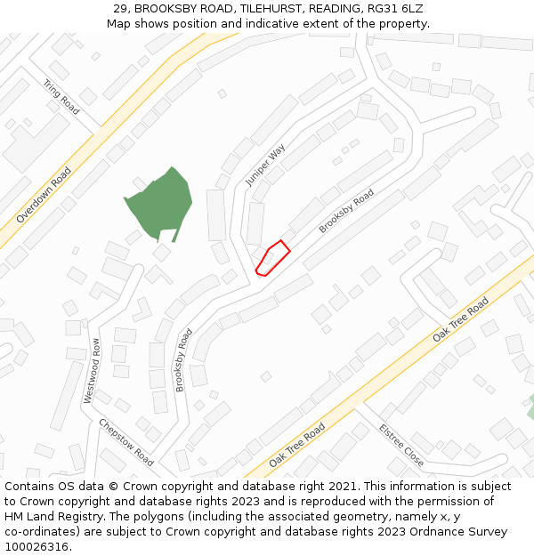 29, BROOKSBY ROAD, TILEHURST, READING, RG31 6LZ: Location map and indicative extent of plot