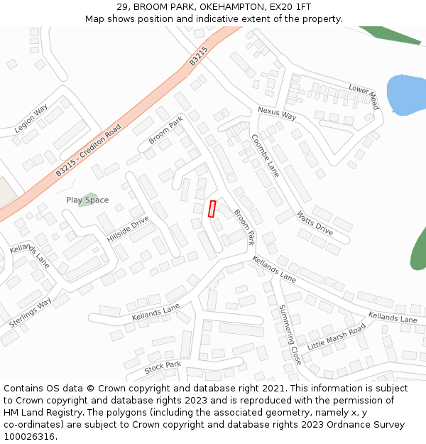 29, BROOM PARK, OKEHAMPTON, EX20 1FT: Location map and indicative extent of plot