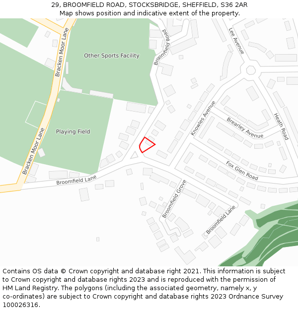 29, BROOMFIELD ROAD, STOCKSBRIDGE, SHEFFIELD, S36 2AR: Location map and indicative extent of plot