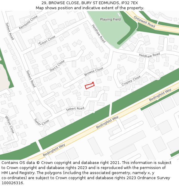 29, BROWSE CLOSE, BURY ST EDMUNDS, IP32 7EX: Location map and indicative extent of plot