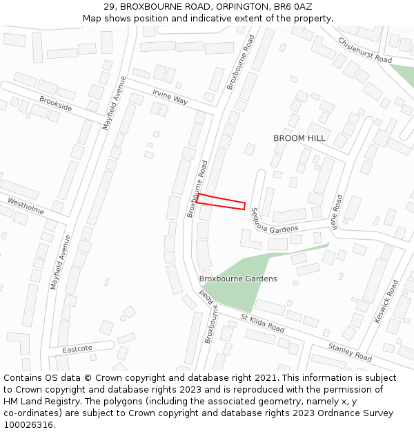 29, BROXBOURNE ROAD, ORPINGTON, BR6 0AZ: Location map and indicative extent of plot