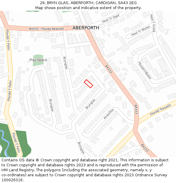 29, BRYN GLAS, ABERPORTH, CARDIGAN, SA43 2EG: Location map and indicative extent of plot