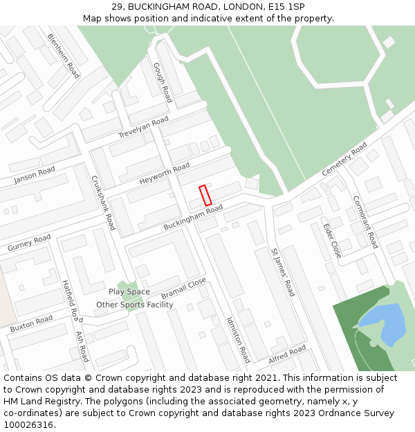 29, BUCKINGHAM ROAD, LONDON, E15 1SP: Location map and indicative extent of plot