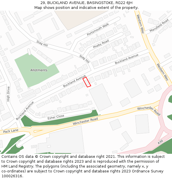 29, BUCKLAND AVENUE, BASINGSTOKE, RG22 6JH: Location map and indicative extent of plot