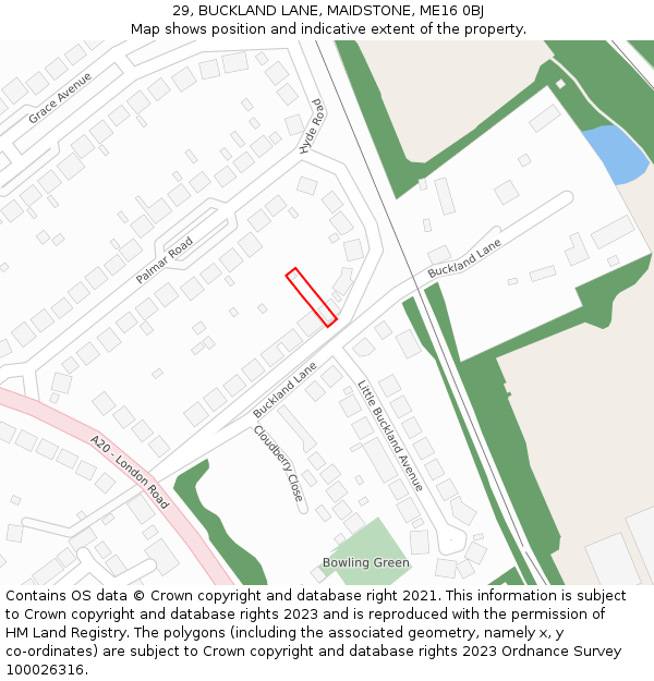 29, BUCKLAND LANE, MAIDSTONE, ME16 0BJ: Location map and indicative extent of plot