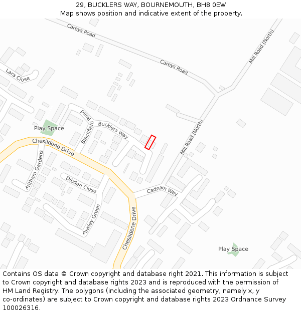 29, BUCKLERS WAY, BOURNEMOUTH, BH8 0EW: Location map and indicative extent of plot