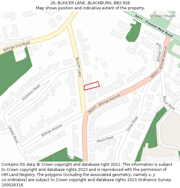 29, BUNCER LANE, BLACKBURN, BB2 6SE: Location map and indicative extent of plot